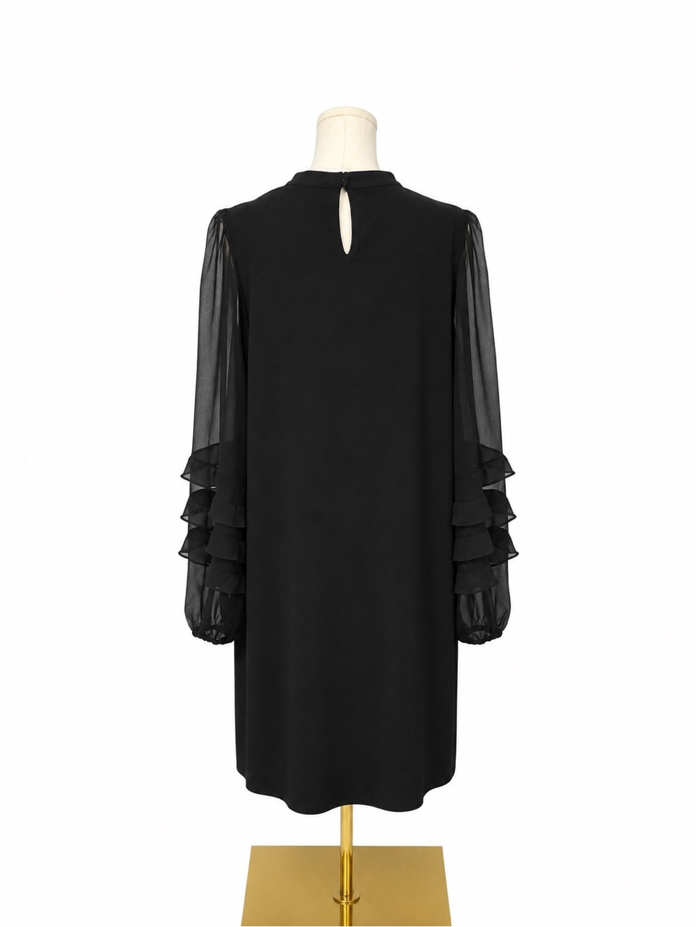 City Chic Black Long-Sleeve Ruffle-Sleeve Shift Dress - Picture 3 of 5